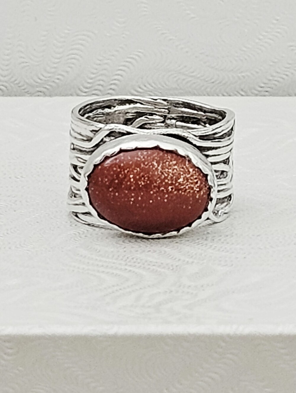 Silpada Very Rare Sterling Silver Sandstone Gold Sparkle Wide Band Ring Size 8.5